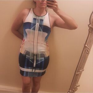 CLOVER Canyon fitted dress neoprene scuba geo abstract cult gav size L